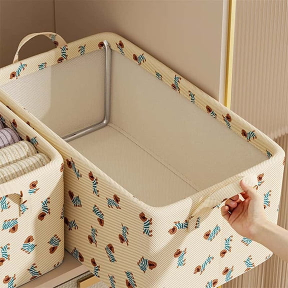 Beige Clothing Storage Basket, Foldable Storage Box for Miscellaneous Items, with Handles, Open Design, Moisture-proof and Breathable, Suitable for Wardrobes