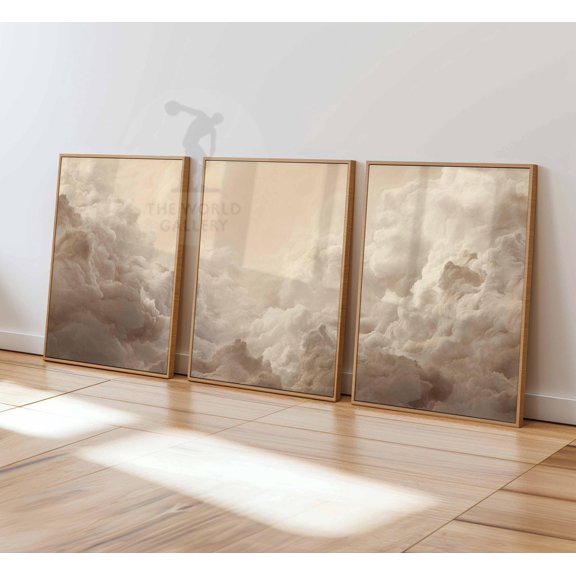 Beige Clouds Sky Poster Set Neutral Home Decor Home Decor Office Wall Art Set 3