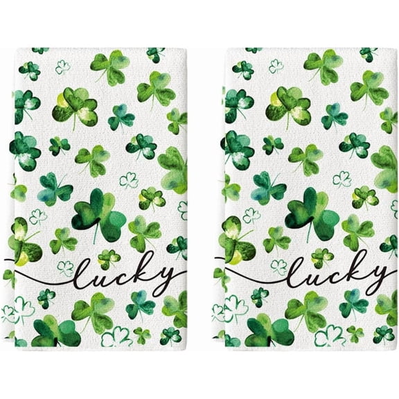 Beige Clover Shamrock St. Patrick''s Day Kitchen Towels Dish Towels, 18x26 Inch Lucky Farmhouse Holiday Decoration Hand Towels Set of 2