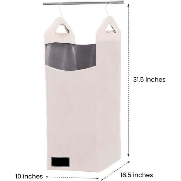 Beige Co. Hanging Laundry Hamper Bag - Heavy Duty Hanger Space-Saving Closet Organizer