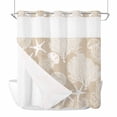 thumbnail image 1 of Beige Coastal No Hook Shower Curtain with Snap in Liner Nautical Starfish Jellyfish Coral Summer Waterproof Bathroom Shower Curtain with See Through Top Window for Bathtub 72" x 78", 1 of 9