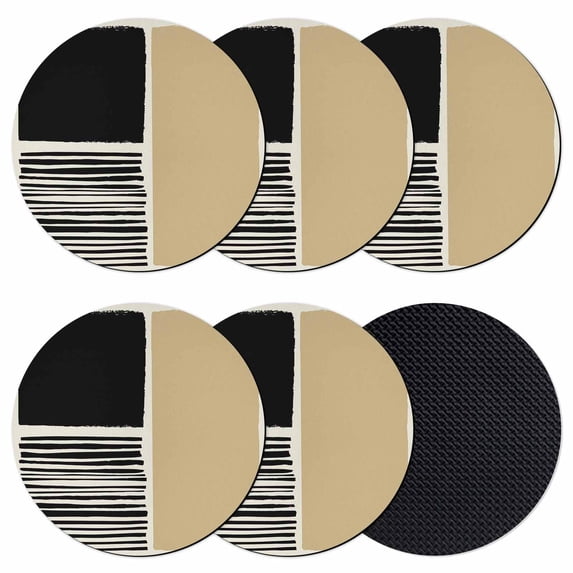 Beige Coasters Set of 6, Absorbent Coasters for Drinks, Modern Abstract Art Farmhouse Striped Coaster for Desk Coffee Table Protection, Home Decor House Warming Gifts 4"