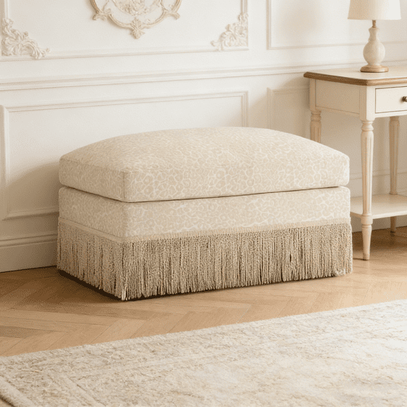 Beige Coffee Leopard Chenille Ottoman - Soft Animal Print Upholstered Footrest Stool for Living Room, Bedroom, Entryway, Apartment