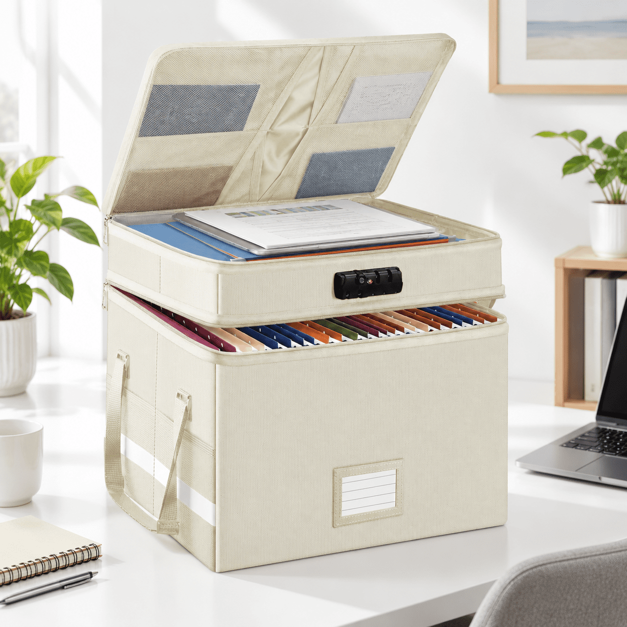 Beige Collapsible Multi-Layer Waterproof File Box For Letter/Legal Size ...