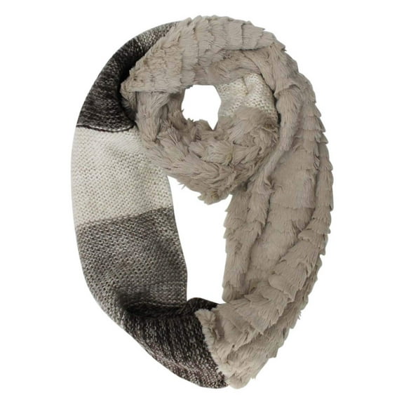 Beige Color Block Faux Fur & Knit Infinity Scarf