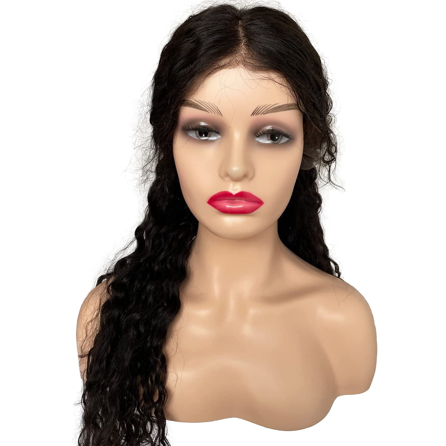 Beige Color Wig Display Mannequin Heads Bust Female Realistic Manikin