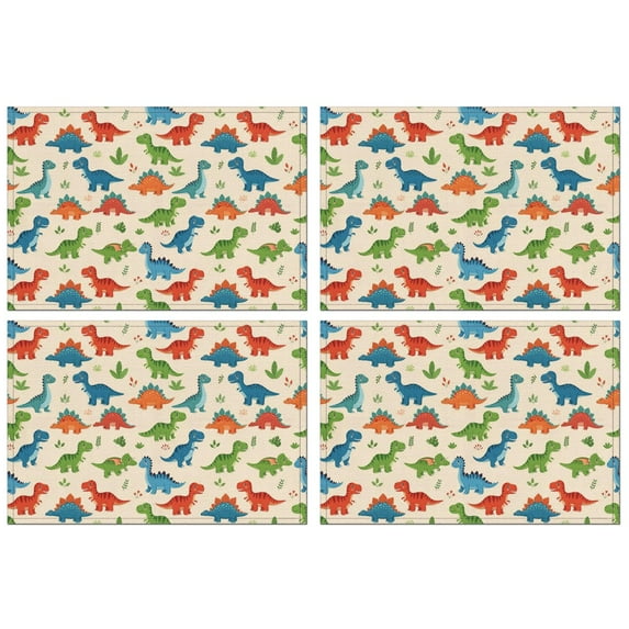 Beige Colorful Dinosaur Pattern Summer Placemats Table Placemats Set Of 4-Linen Kitchen Washable Placemats Table Mats 11.8"x17.7" Non-Slip Heat Resistant