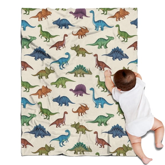 Beige Colorful Dinosaurs Pattern Blanket,Comfortable Soft Flannel Throw Blanket,All Season,Warm Lightweight Blankets for Sofa Bed Couch Living Room Chair,30"x40"