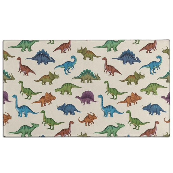 Beige Colorful Dinosaurs Pattern Door Rugs,Washable Non Slip Door Mats Indoor,Decorative Door Mats,Entry Mat Indoor for Entrance,Bedroom,Kitchen,Bathroom,17"x30"