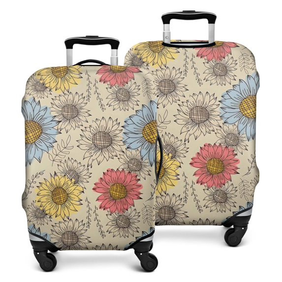 Beige Colorful Sunflower Pattern Luggage Cover Fashion Suitcase Cover Baggage Covers Fit 25-28 Inch Luggage (Go Travel)