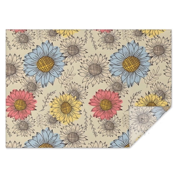 Beige Colorful Sunflower Pattern Rectangle Tablecloth 60"x84",Waterproof Polyester Rectangle Table Cloth, Wipeable Spillproof Polyester Tablecloth for Dining, Camping, Indoor and Outdoor
