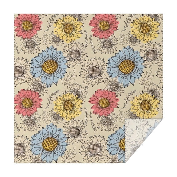 Beige Colorful Sunflower Pattern Square Tablecloth,Waterproof Square Table Cover,Wipeable Spillproof Washable Table Cover for Home Kitchen Party Decor 42"X42"(107x107cm)