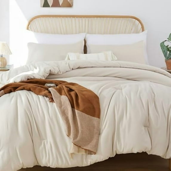 Beige Comforter Set Queen, 3pcs (1 Boho Beige Comforter & 2 Pillowcases), All Season Bedding Lightweight Soft Bedspread Blanket Quilt