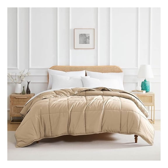 Beige Comforter, Twin Size Bedding, Cozy, Down Fluffy Comforter, Machine Washable Twin XL Bedspread, Pet Hair Resistant Bedding, Soft Sand