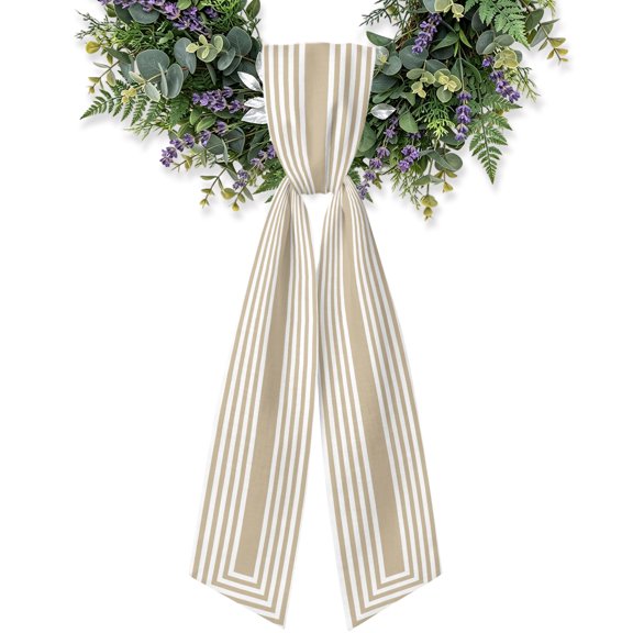 Beige Concentric Squares Wreath Sash for Front Door, Modern Abstract Minimalist Geometric Lines Satin Wreath Ribbon Bow Accessory Garland Home Decor for Doorway Porch Yard 4.5x56