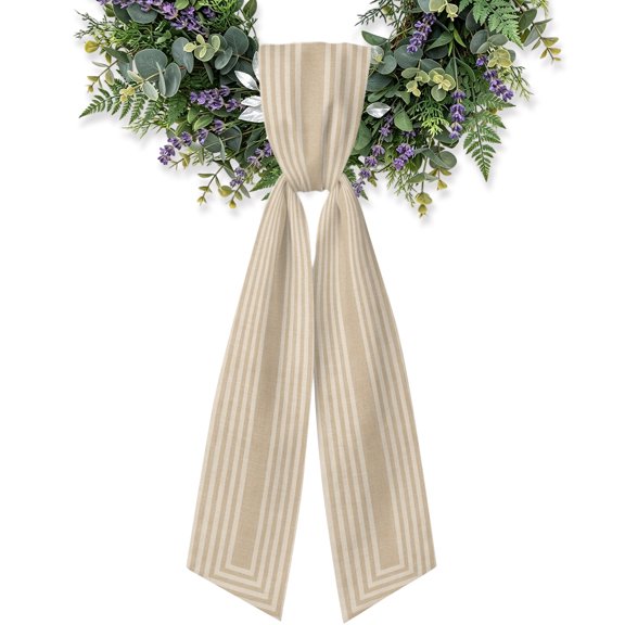 Beige Concentric Squares Wreath Sash for Front Door, Vintage Abstract Minimalist Geometric Lines Satin Wreath Ribbon Bow Accessory Garland Home Decor for Doorway Porch Yard 4.5x56