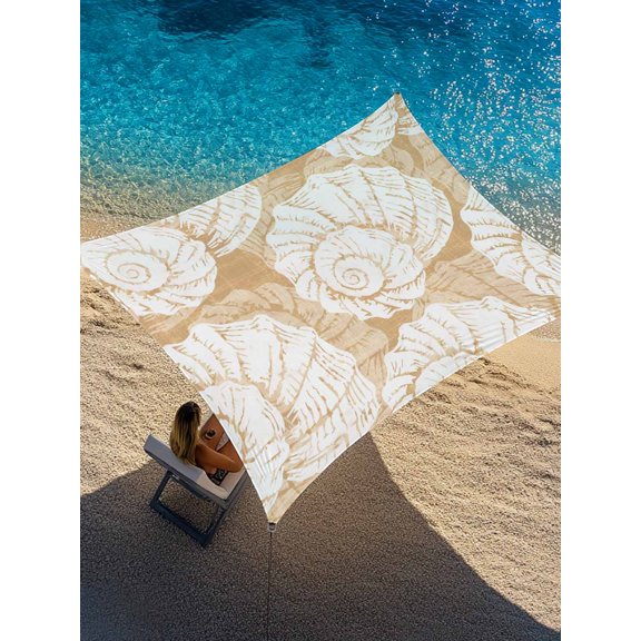 Beige Conch Sun Shade Sail 6.5' x 10', Coastal Summer Ocean Beach Nautical Modern Rectangle Outdoor Sunshade Canopy, Waterproof UV Block Patio Covers for Garden Yard Beach