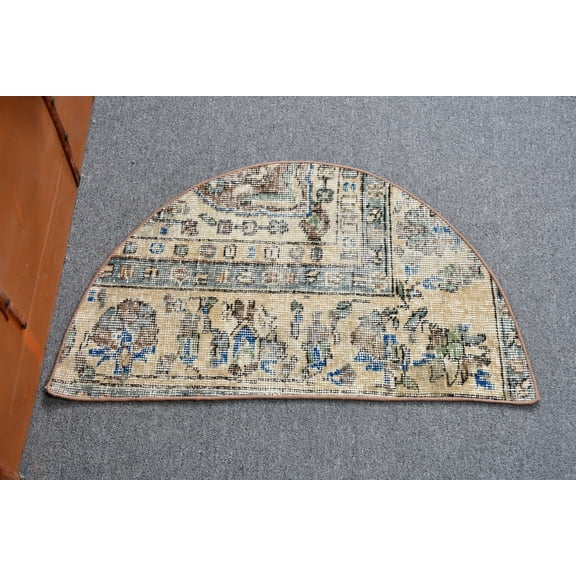 Beige Cool Rugs, Vintage Rug, Turkish Rug, , Round Rug, 2.5x1.5 ft Small Rug, Rugs For Bath, Antique Rug, Outdoor Wall Hanging Rug