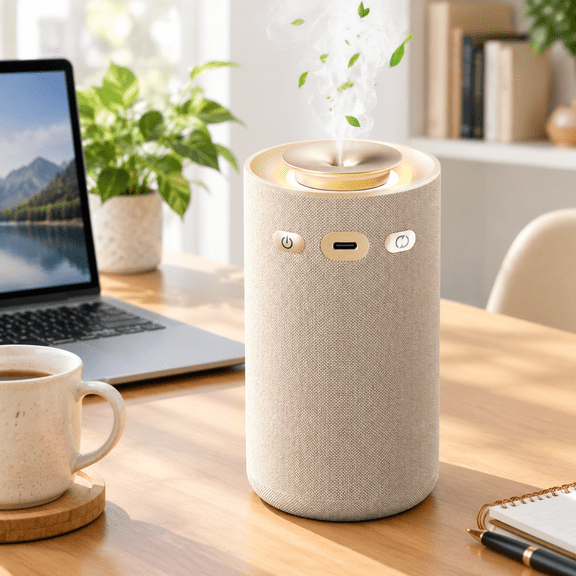 Beige Cordless Portable Waterless Oil Diffuser for Home and Car