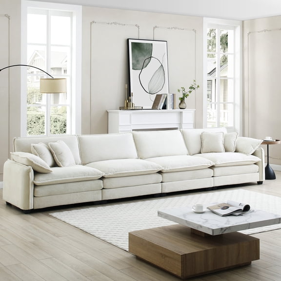 Beige Corduroy Fabric : 4 Seater For Home Cinema & Office, With Pillows, Easy Assembly Required Versatile Entertainment Areas