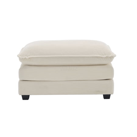 Beige Corduroy Ottoman Footstool with Memory Foam Cushion for Living Room, Accent Furniture, Storage Bench