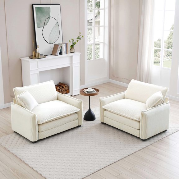 Beige Corduroy - Removable Armrests and Throw Pillows - Any Decor Style - Customizable and Comfortable