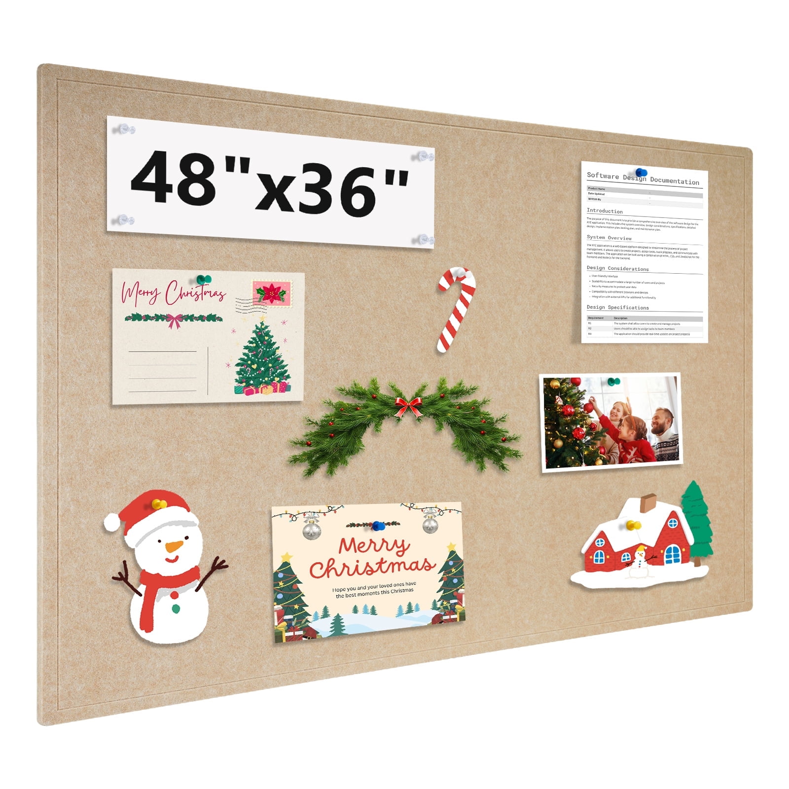 Beige Cork Bulletin Board 48" x 36", Foldable Felt Notice Pin Board for Wall, 4' x 3' Decorative Corkboard Photo Board DIY Vision Board with Self-Adhesive Tape for Office School Home with 20 Pushpins