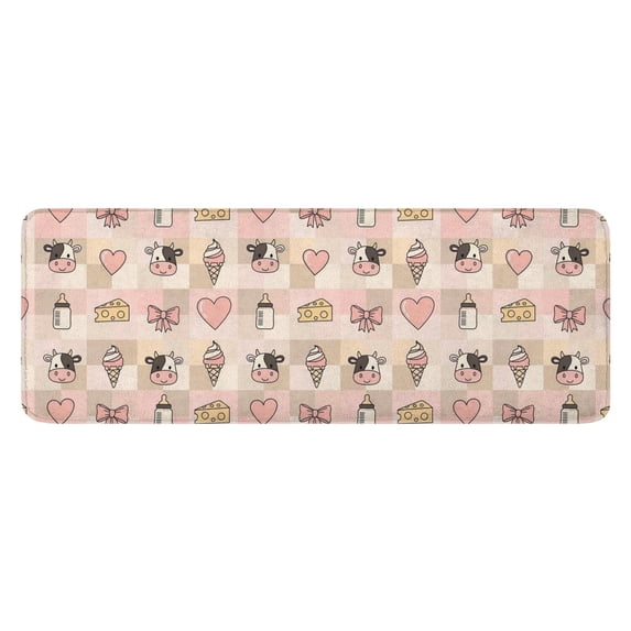 Beige Cow Checker Pattern Kitchen Rug Mat,Kitchen Runner Rugs Non Skid Washable,Decorative Kitchen Floor Mats for Kitchen,Sink,Laundry,17"x47.2"