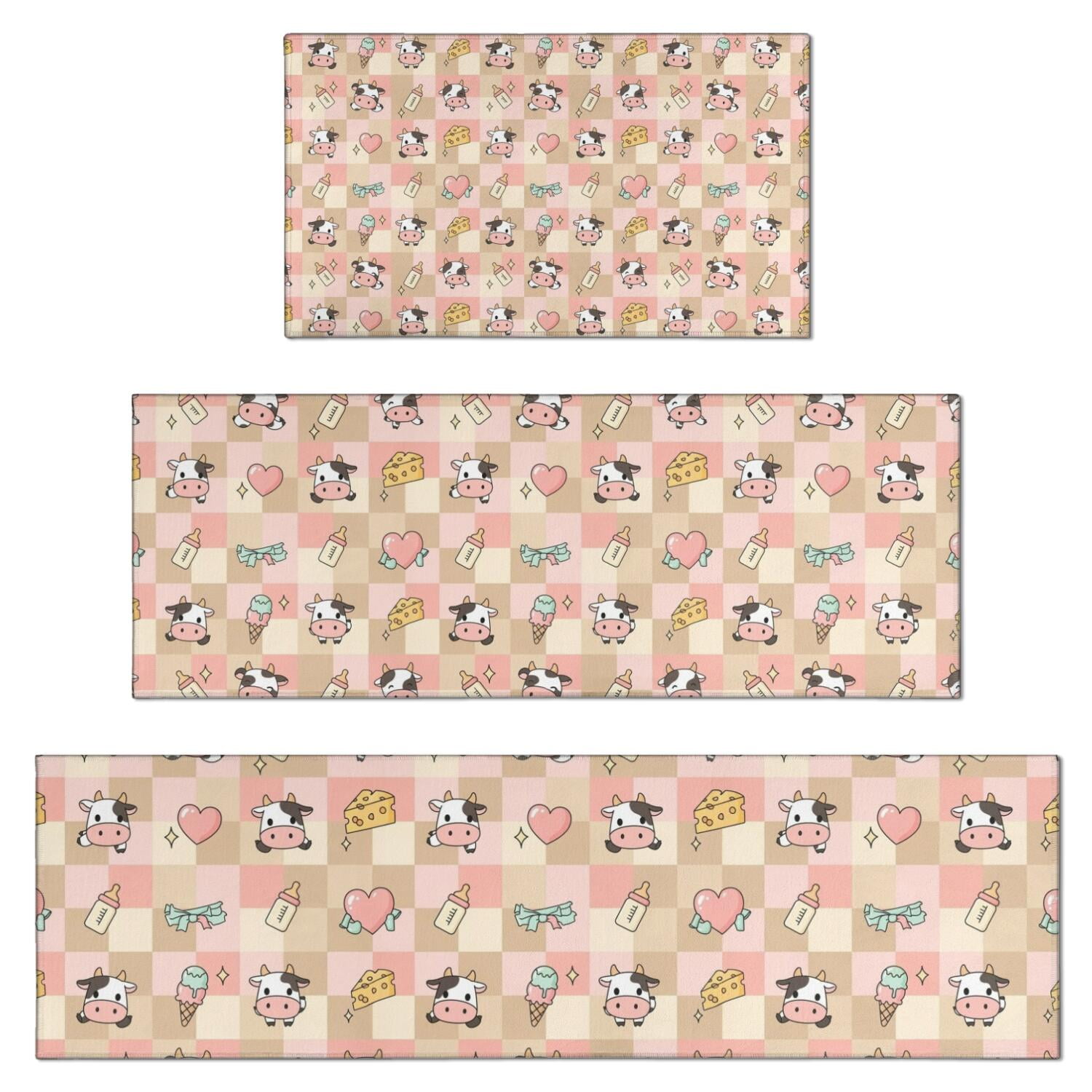 Beige Cow Checker Pattern Kitchen Rugs Sets Of 3,Kitchen Runner Rugs ...