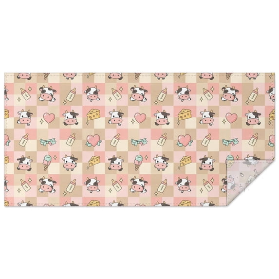 Beige Cow Checker Pattern Rectangle Tablecloth 60"x120",Waterproof Polyester Rectangle Table Cloth, Wipeable Spillproof Polyester Tablecloth for Dining, Camping, Indoor and Outdoor