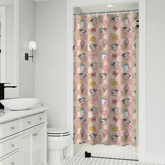 Beige Cow Checker Pattern Shower Curtain 36"x72" ,Bathroom Decorative Shower Curtains Set with 12 Hooks,Modern Waterproof Washable Shower Curtain