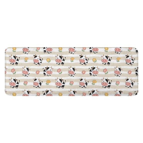 Beige Cow Flower Pattern Kitchen Rug Mat,Kitchen Runner Rugs Non Skid Washable,Decorative Kitchen Floor Mats for Kitchen,Sink,Laundry,17"x47.2"
