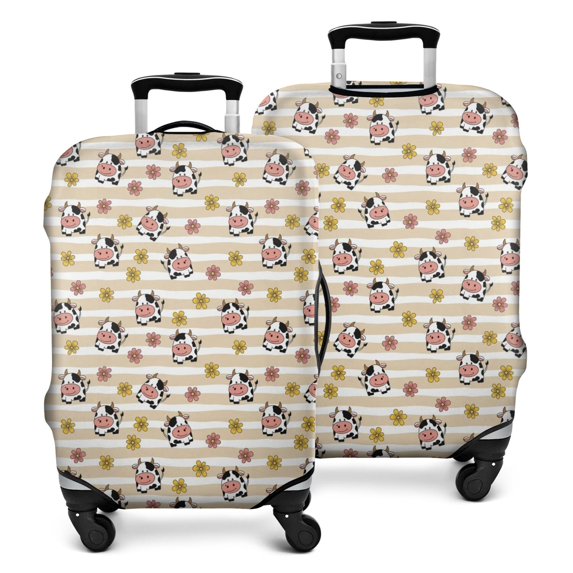 Beige Cow Flower Pattern Luggage Cover Fashion Suitcase Cover Baggage Covers Fit 25-28 Inch Luggage (Go Travel)