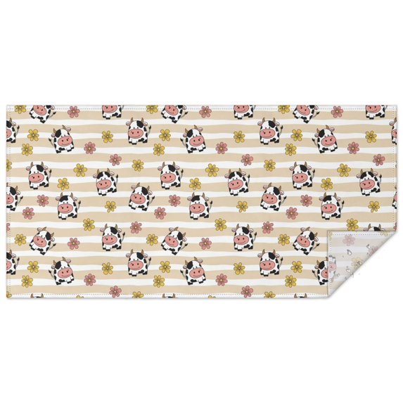 Beige Cow Flower Pattern Rectangle Tablecloth 60"x120",Waterproof Polyester Rectangle Table Cloth, Wipeable Spillproof Polyester Tablecloth for Dining, Camping, Indoor and Outdoor