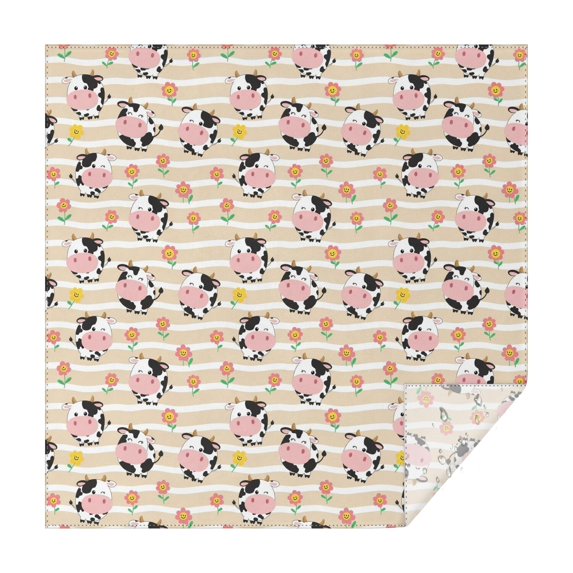 Beige Cow Flower Pattern Square Tablecloth,Waterproof Square Table Cover,Wipeable Spillproof Washable Table Cover for Home Kitchen Party Decor 42"X42"(107x107cm)