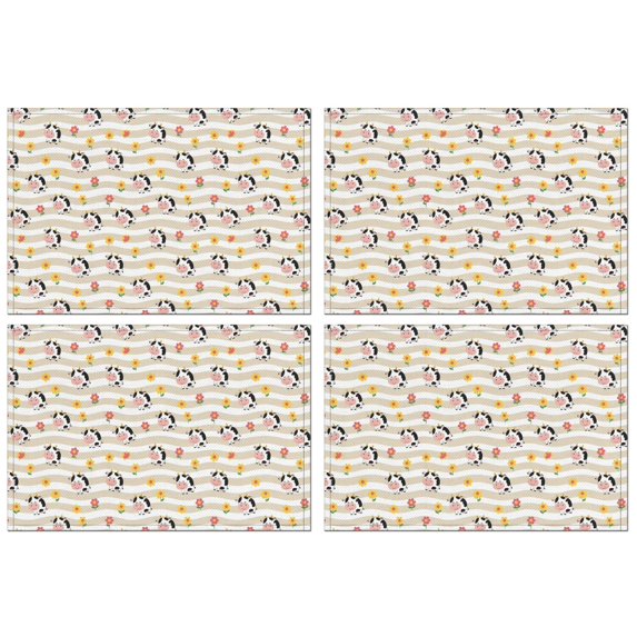 Beige Cow Flower Pattern Summer Placemats Table Placemats Set Of 4-Linen Kitchen Washable Placemats Table Mats 11.8"x17.7" Non-Slip Heat Resistant