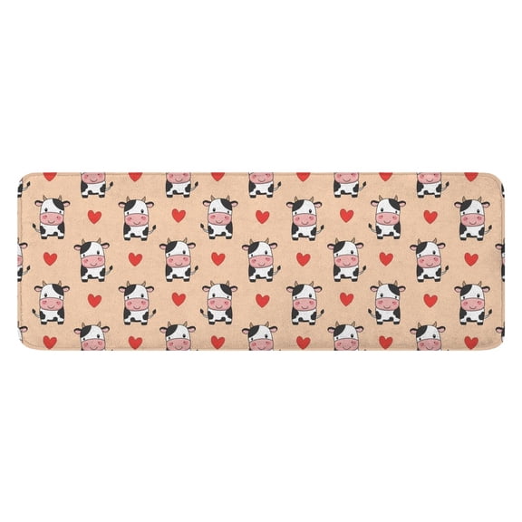 Beige Cow Heart Pattern Kitchen Rug Mat,Kitchen Runner Rugs Non Skid Washable,Decorative Kitchen Floor Mats for Kitchen,Sink,Laundry,17"x47.2"