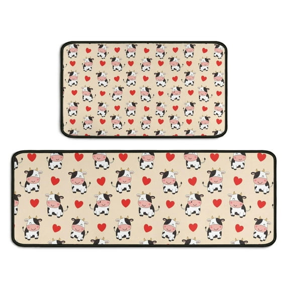 Beige Cow Heart Pattern Kitchen Rugs Sets Of 2,Anti Fatigue Kitchen Mat Rugs Non Slip Washable,Decorative Kitchen Floor Mats for Kitchen,Sink,Laundry,17"X30"+17"X47"