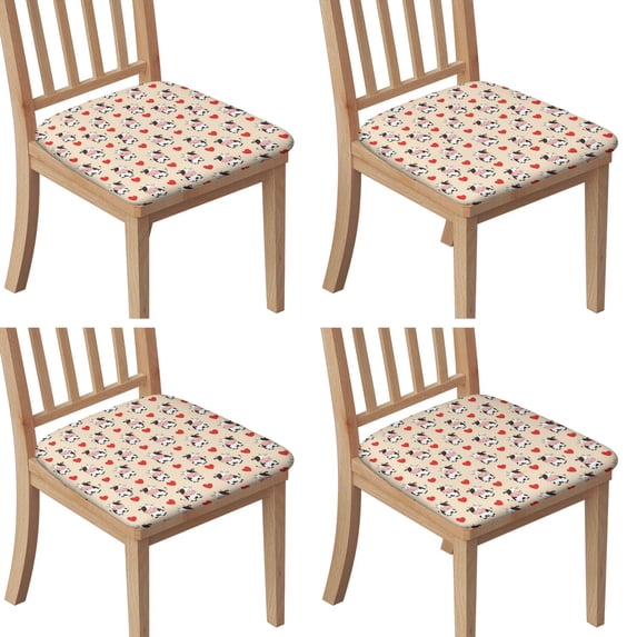 Beige Cow Heart Pattern Seat Covers for Dining Room Chairs Set Of 4,Stretch Printed Washable Chair Seat Cover with Elastic Ties and Button,Removable Waterproof Couch Cushion Covers