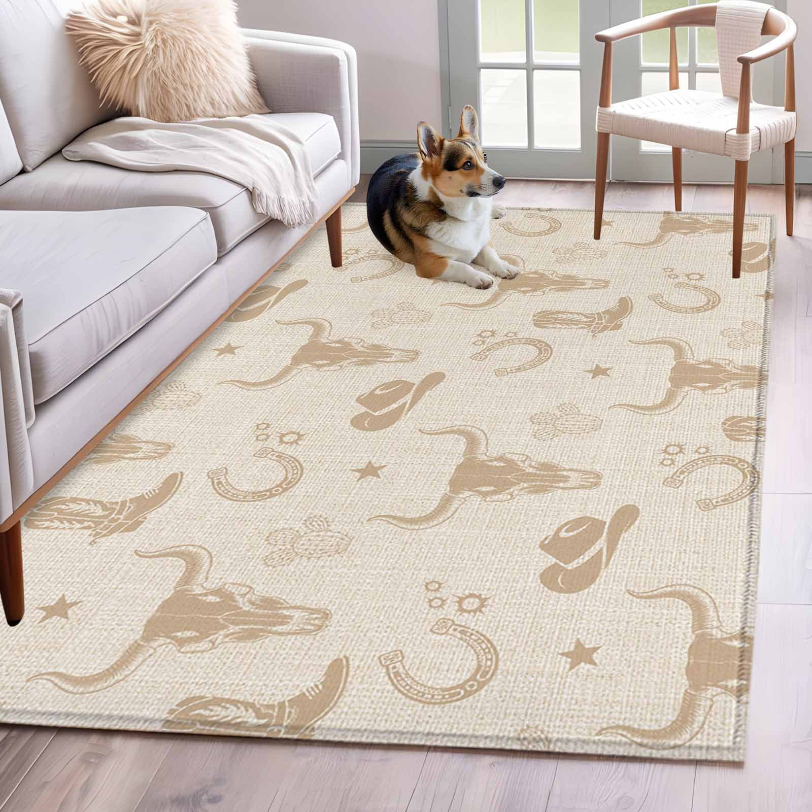 Beige Cow Skull Area Rugs 2.7'x5', Washable Small Throw Rugs for ...