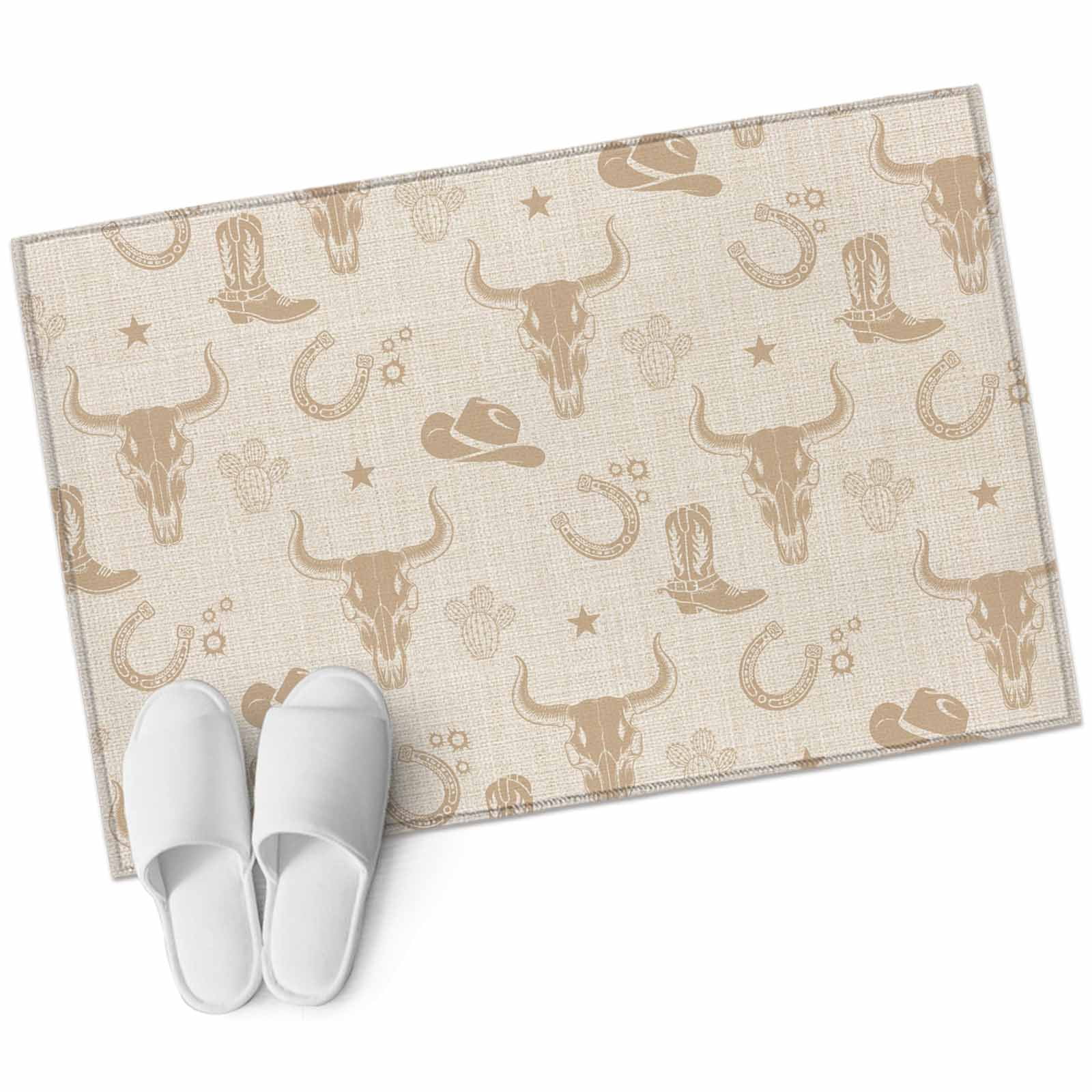 Beige Cow Skull Area Rugs Collection 2'x3', Southwestern Vintage Cowboy ...
