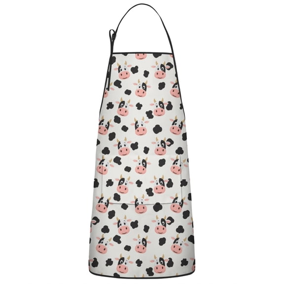 Beige Cow Spot Pattern Apron-Garden Aprons for Women with Pockets-Cotton Linen Waterproof Kitchen Cooking Gardening Aprons Adjustable for Kitchen,Cooking,BBQ and Salon 33x27 Inch
