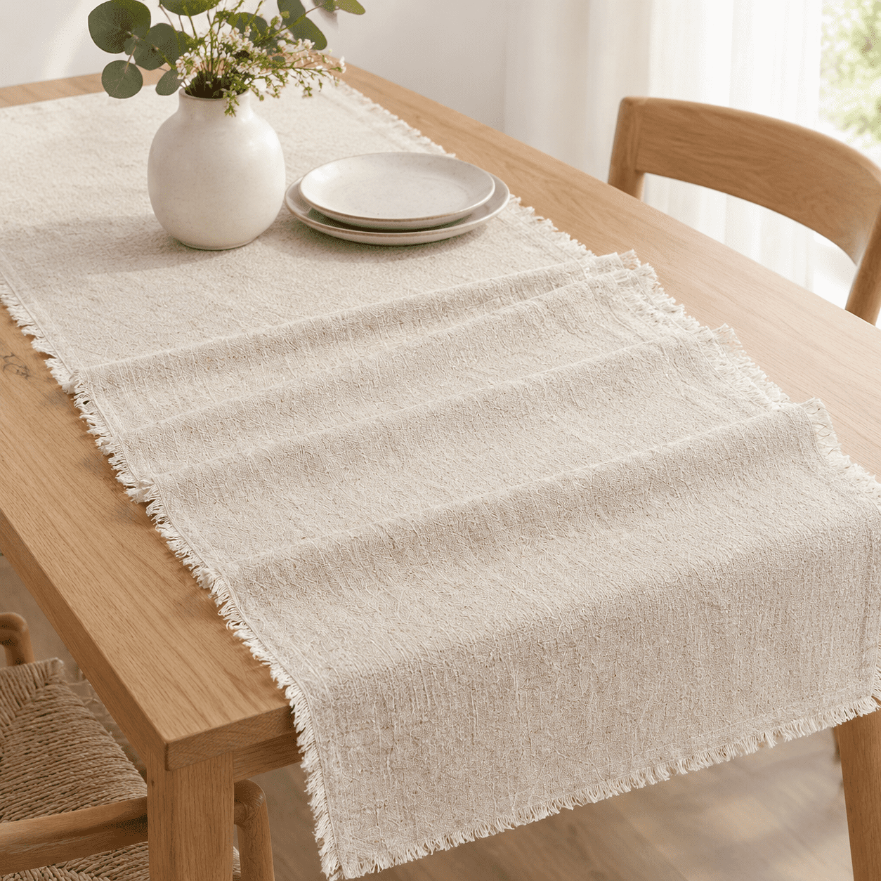 Beige Cream 14 x 72 Inch Slub Texture Linen Cotton Table Runner ...