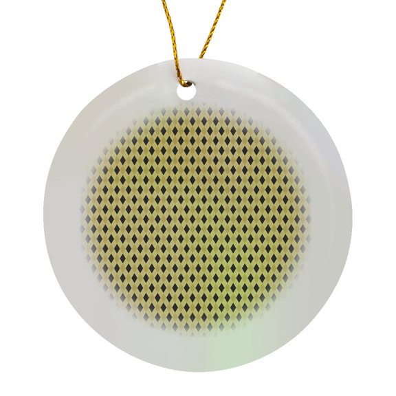 3drose, Beige, Cream, and Green Diamond Argyle Pattern, Circle Porcelain Ornament