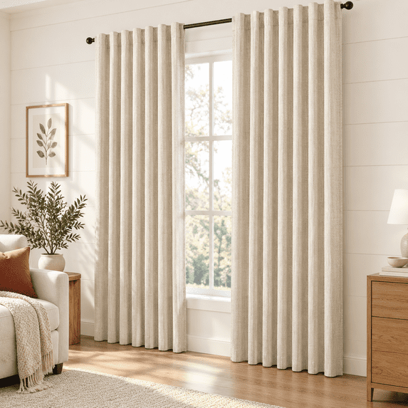 Linken Roo Beige Cream Blackout Linen Curtafor Living Room 84 Inch 2 Panels ...