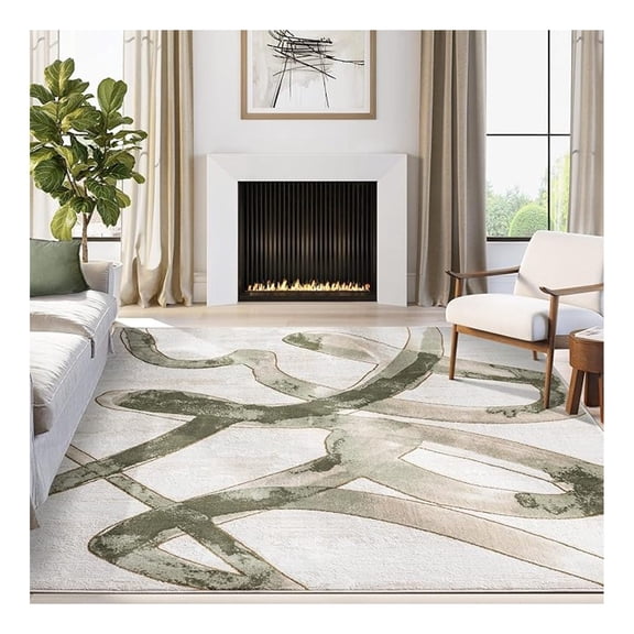 Beige Cream Green Graffiti Washable Area Rug 4' x 6' Abstract Artistic Design Collection Non-Shedding, Easy to Clean Durable for High Traffic Areas Living Room & Bedroom
