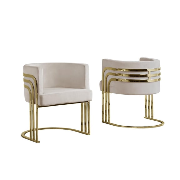 Beige Cream Velvet Accent Barrel Leisure Chair with Gold Chrome Legs