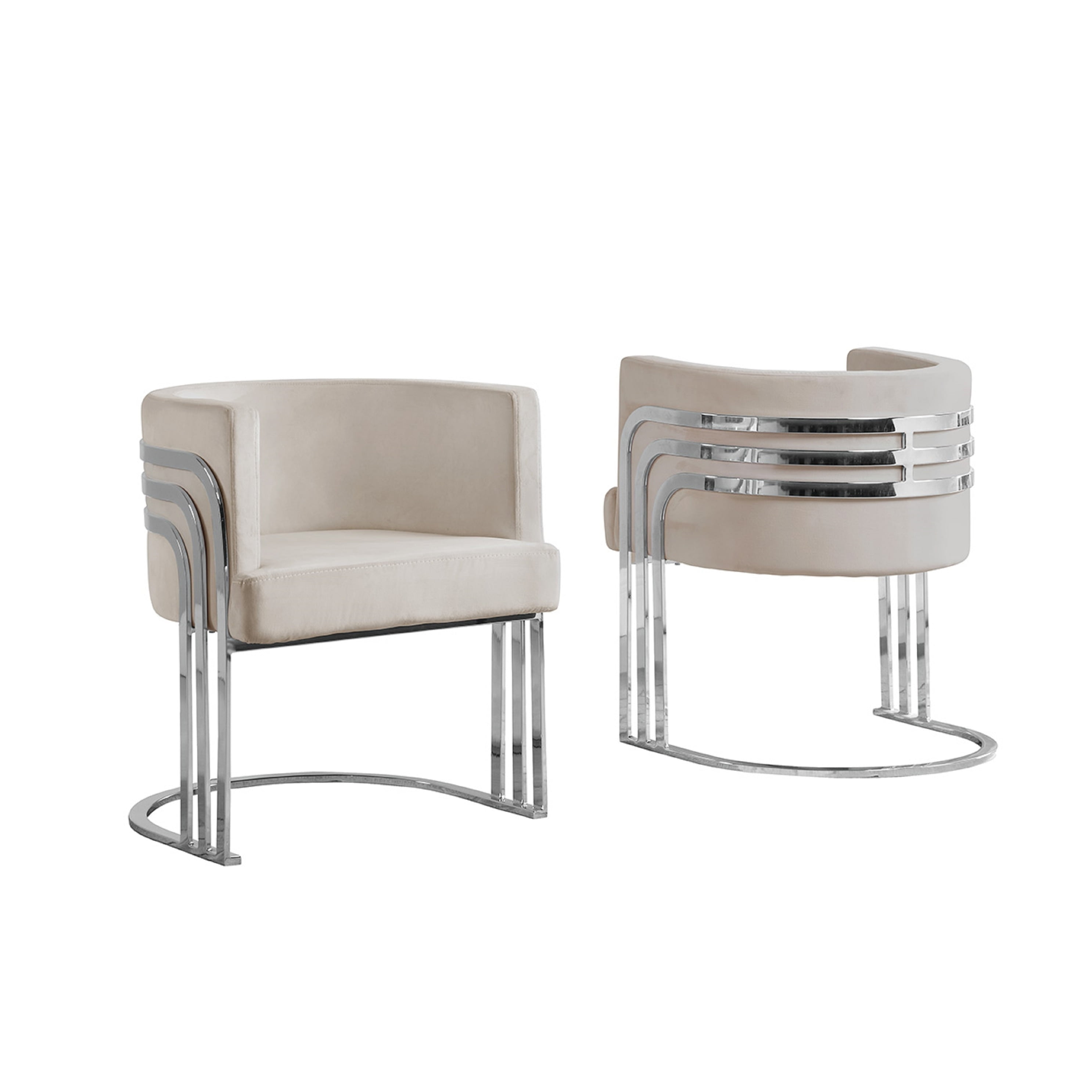 Beige Velvet Barrel Accent Chair with Metal Frame