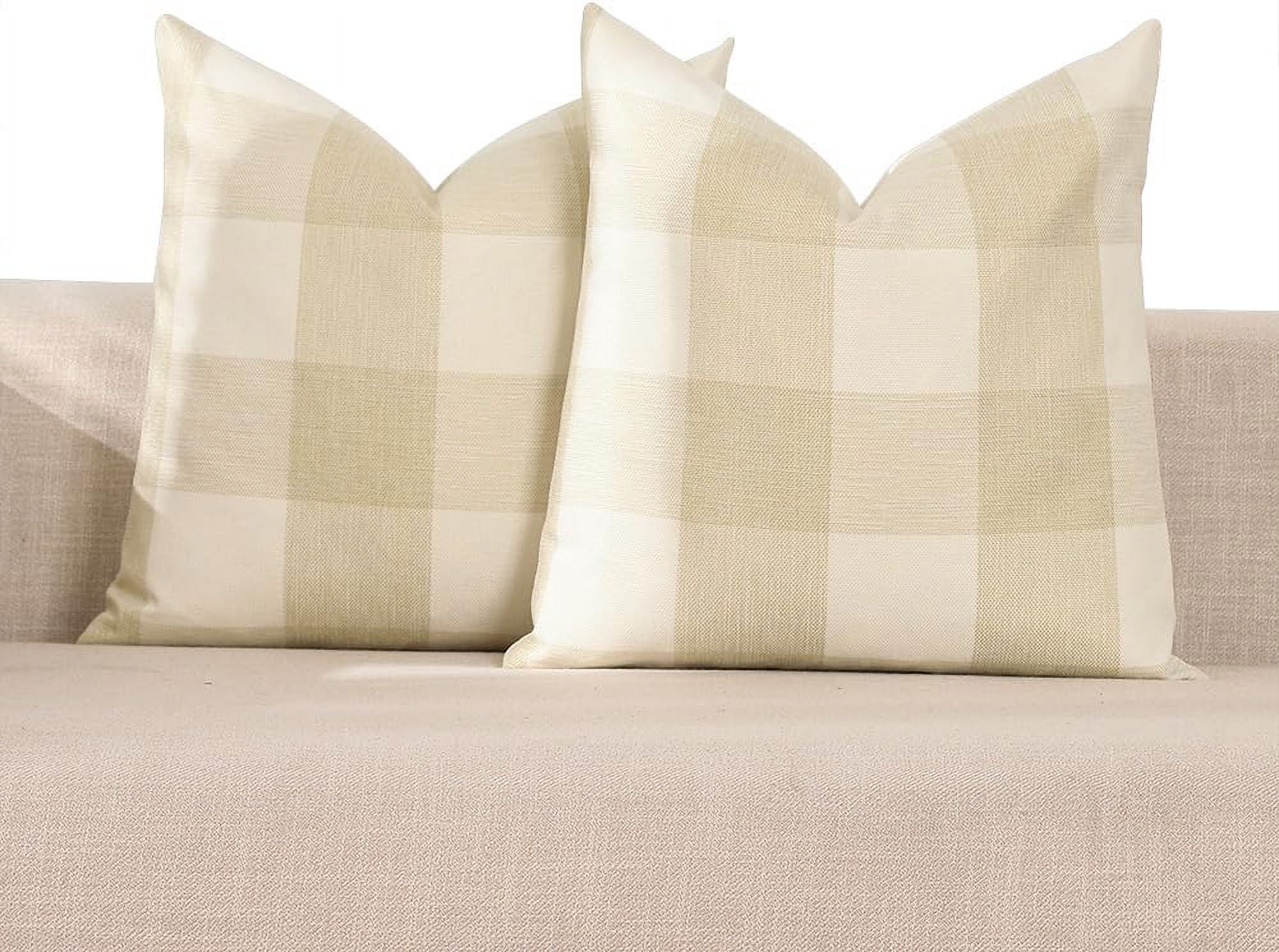 Beige Cream White 20x20 Outdoor Throw Pillow Covers Set of 2 Buffalo Plaid Farmhouse Pillow Covers 20 x 20 Inches, Boho Plaid Decor for Outdoor Patio and Yard