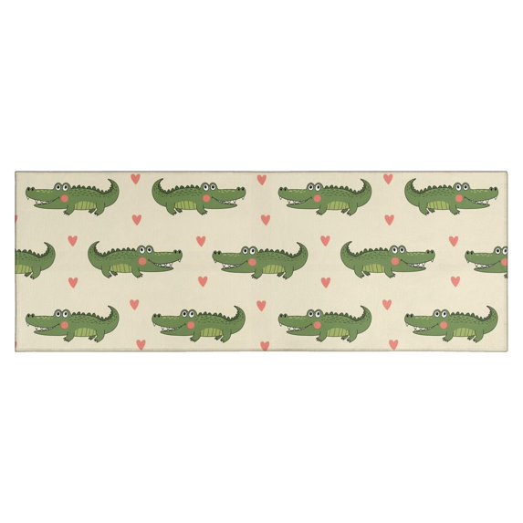 Beige Crocodiles Hearts Pattern Kitchen Rug Mat,Kitchen Runner Rugs Non Skid Washable,Decorative Kitchen Floor Mats for Kitchen,Sink,Laundry,17"X47"